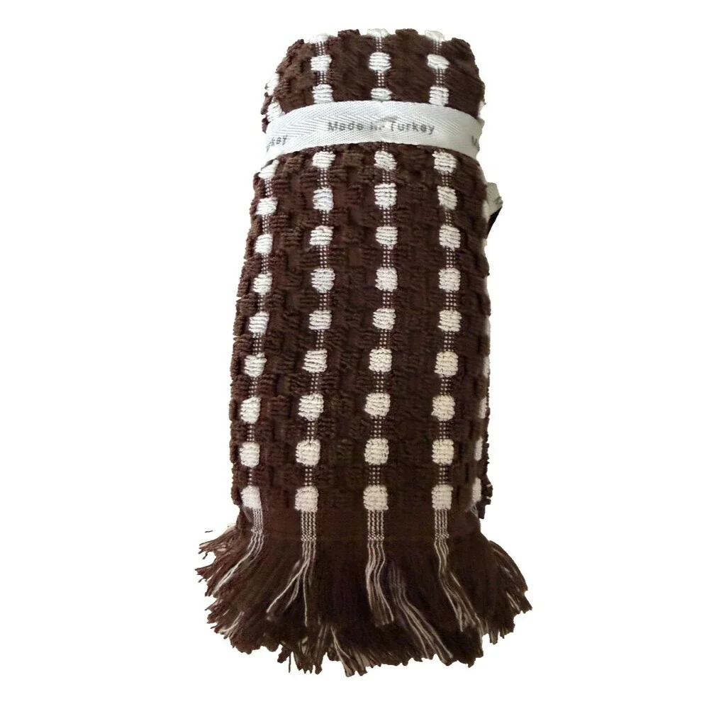 Brooks Brothers Fingertip Towels Set of 2 Brown White Turkish Cotton Raised Dot